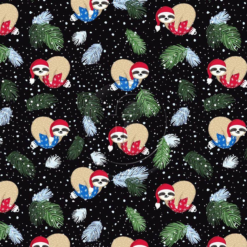 Sid The Sloth, Christmas Printed Stretch Fabric: Black/Multicolour