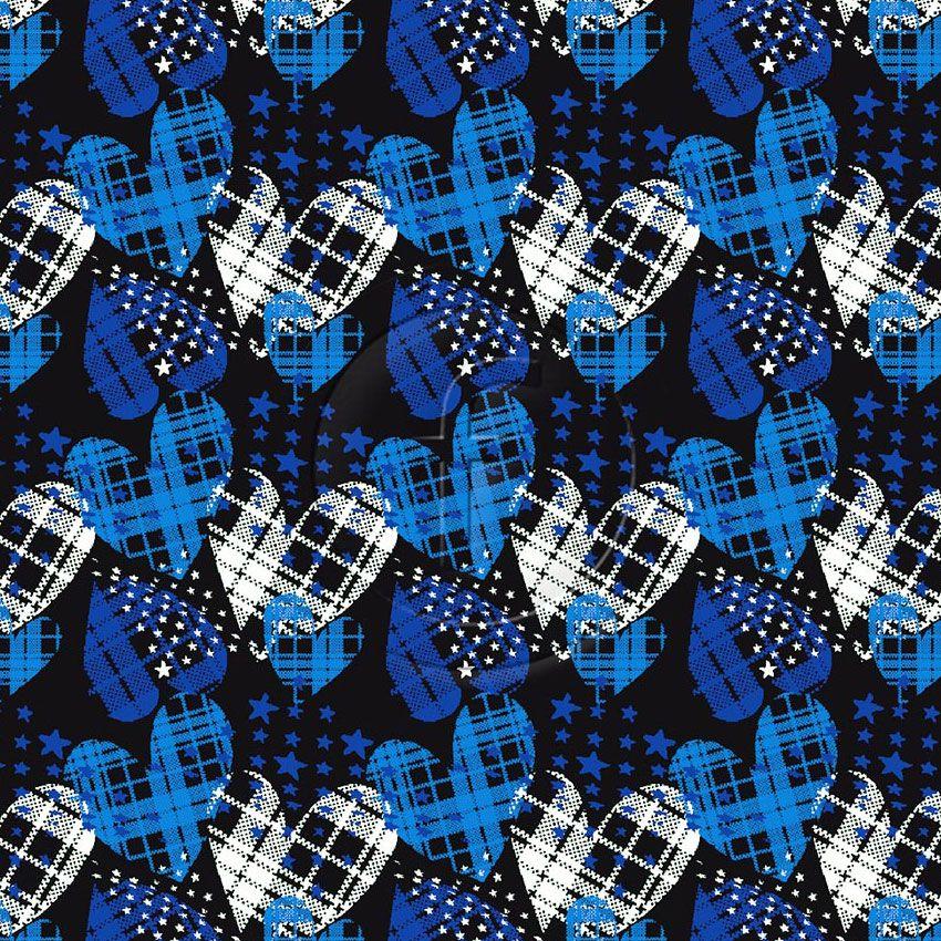 Checkered Hearts Blue - Printed Fabric