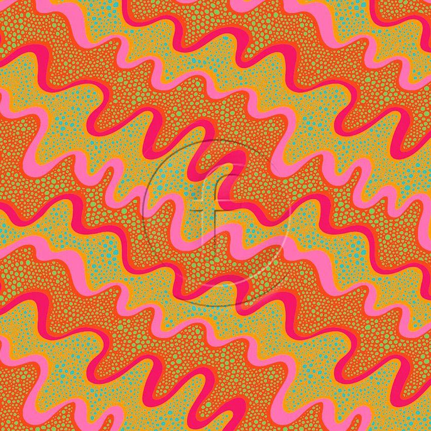 Fuzz, Festival Printed Stretch Fabric: Green/Orange/Pink