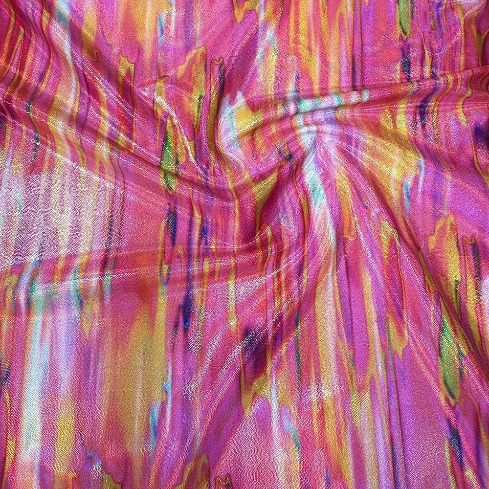 Streaky Blend Pink  - Printed Lazer Shine Foil Stretch Fabric