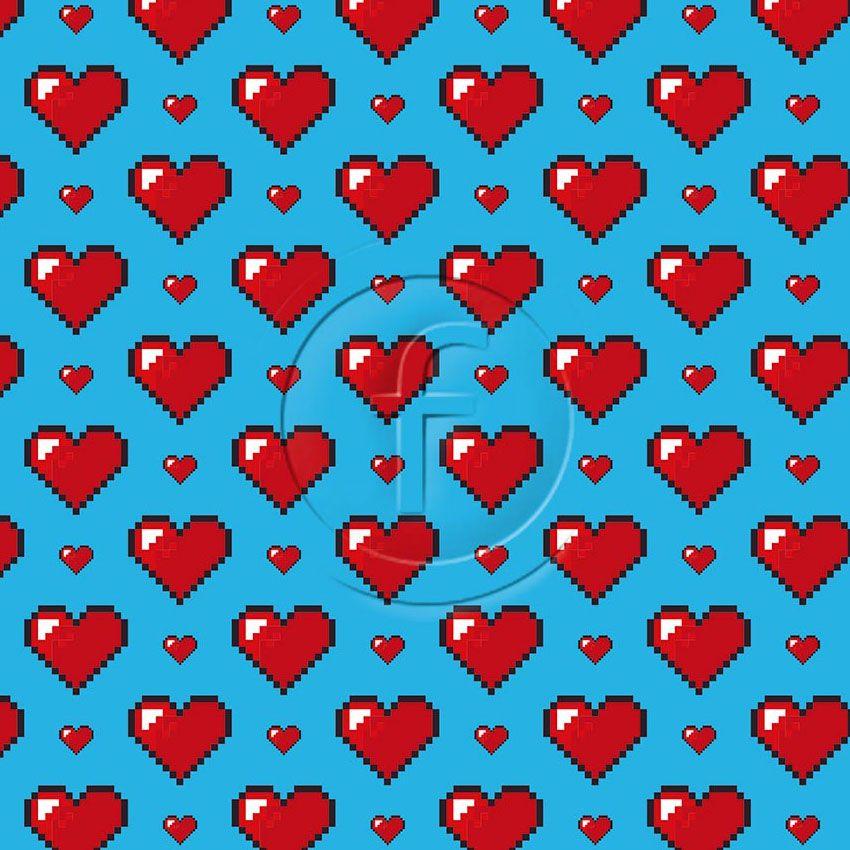 Pixel Heart Red & Blue - Printed Fabric