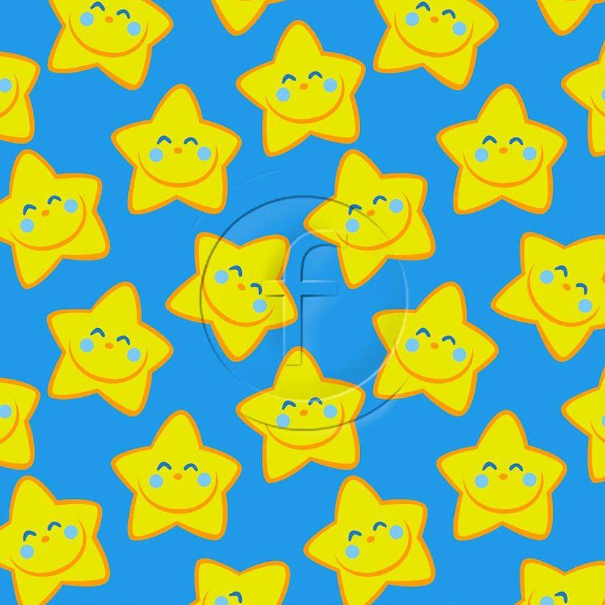Smiley Star Blue - Printed Fabric