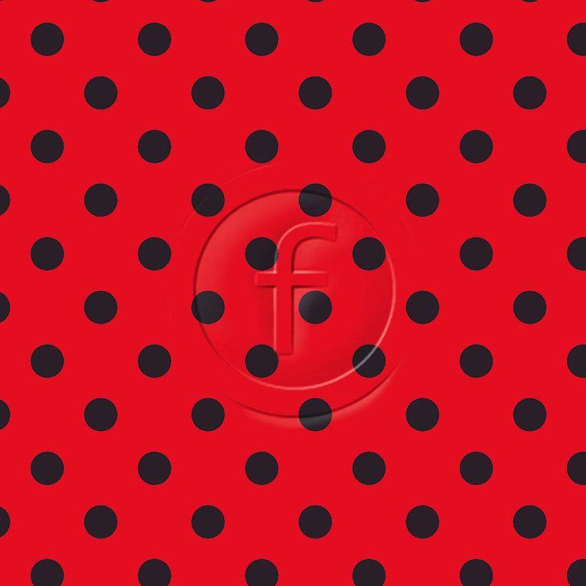 Polka Dot Black On Red 20Mm Diameter - Printed Fabric
